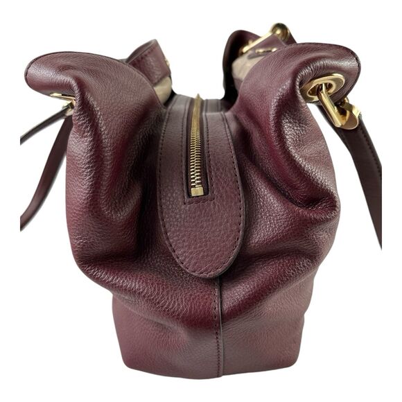Michael Kors Raven Large Pebble Leather Shoulder Handbag Tote Purse Maroon EUC - Picture 5 of 15